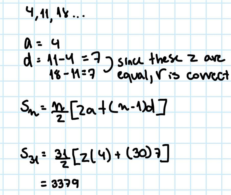 Find the sum of the first 31 terms of 4,11,18,...-example-1