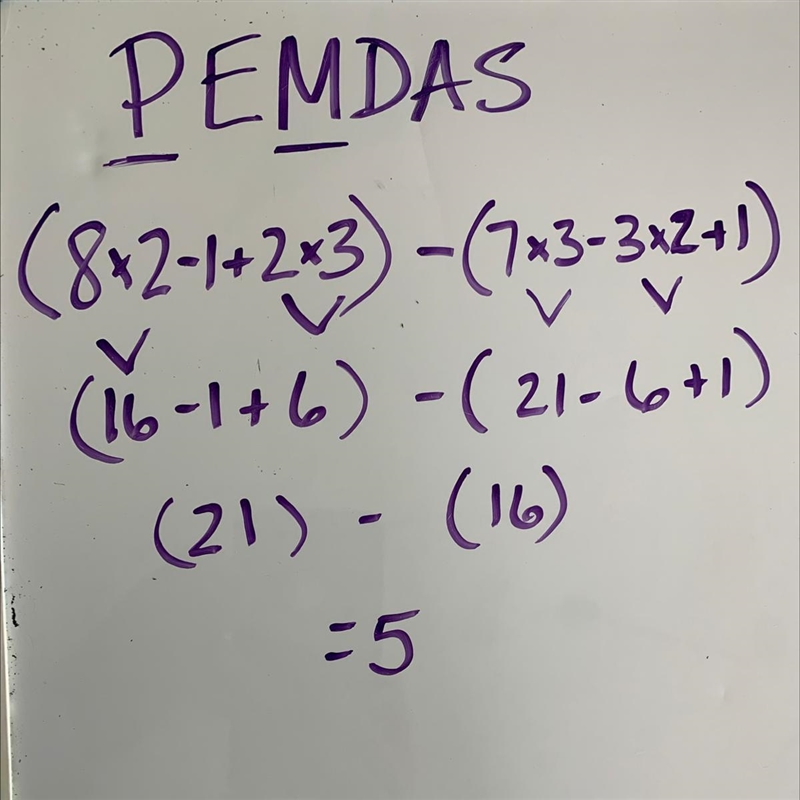 Simplify (8x2 − 1 + 2x3) − (7x3 − 3x2 + 1).-example-1