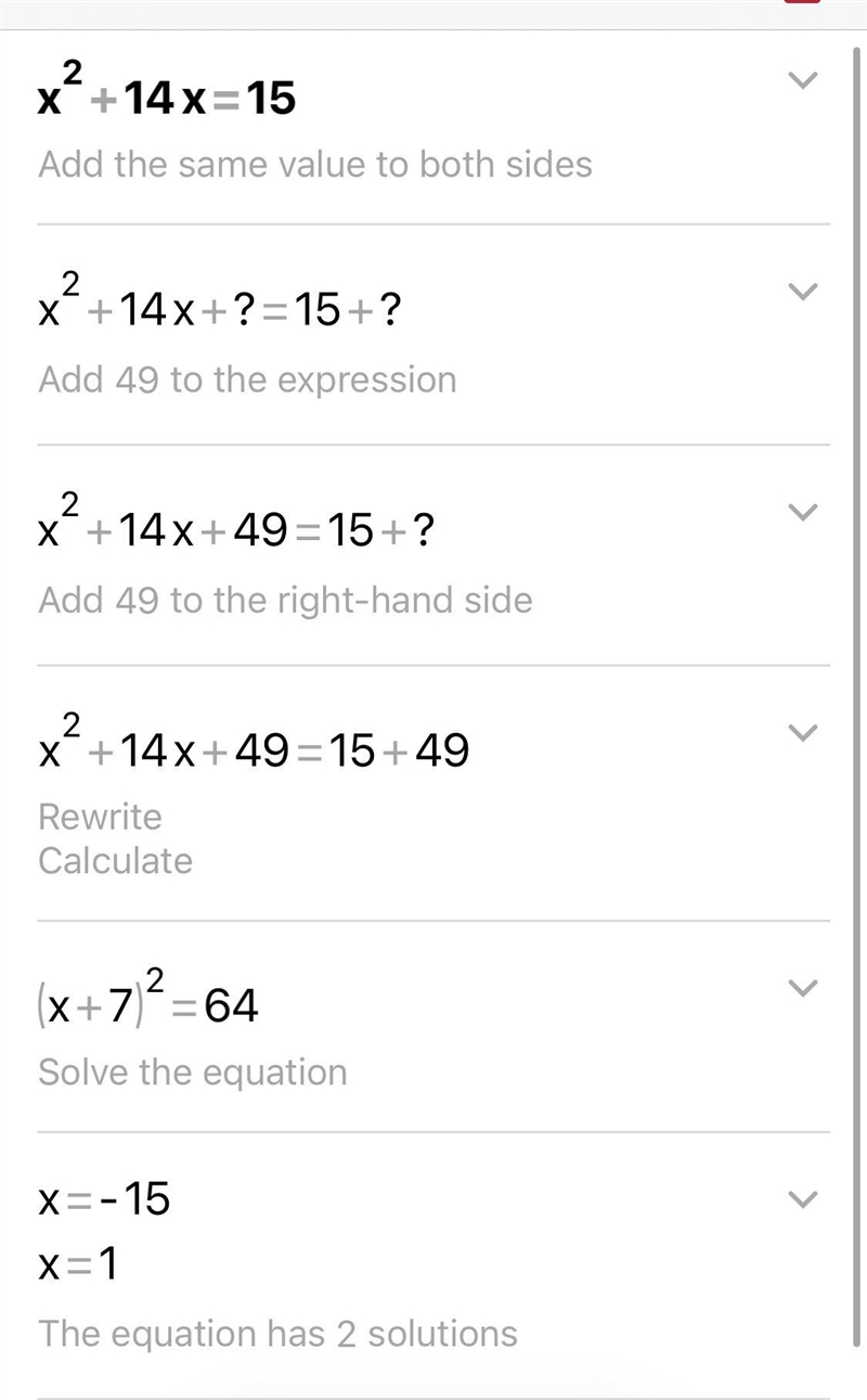 Solve x^2+14x=15 by completing the square.-example-1