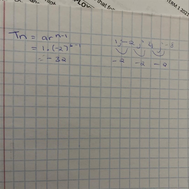 What is the sixth term in the geometric sequence shown above? A. 32 B. 24 C. -24 D-example-1