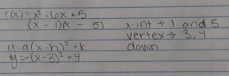 Question: An expression is shown below: f(x) = x^2 – 6x + 5 Part A: What are the x-example-1