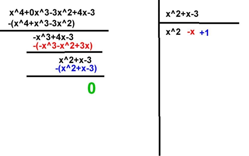 The quotient of (x^4 - 3x^2 + 4x - 3) and a polynomial is (x^2 + x - 3) what is the-example-1