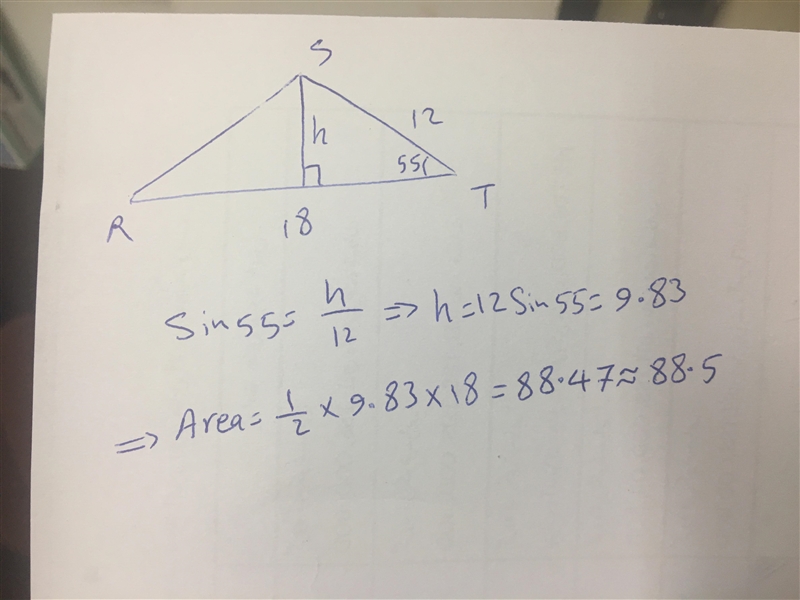 What is the Area of Triangle RST? Round your answer to the nearest tenth. *-example-1