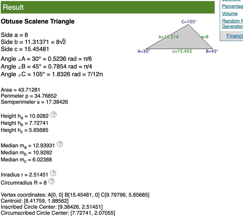 Given B=45°, C=105°, and a=8, find the exact value of b in triangle ABC-example-1