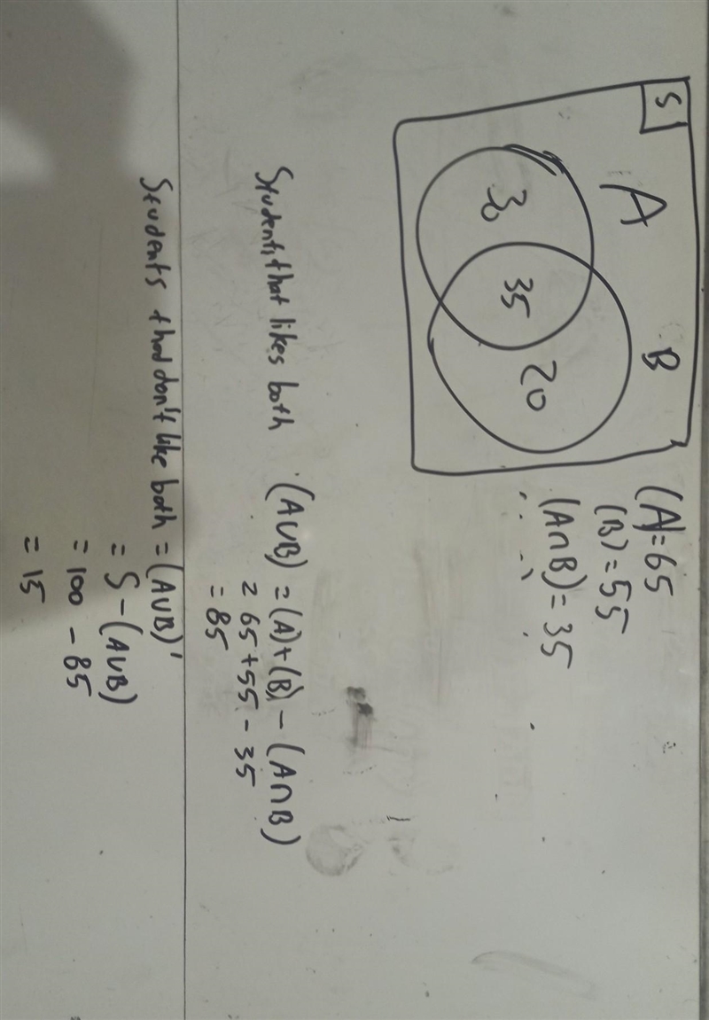 1.out of 100 students it was found that 65 liked volleyball,55 liked football and-example-1