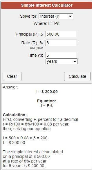 If $500 is put in the bank and each year the account earns 8% simple interest, then-example-1