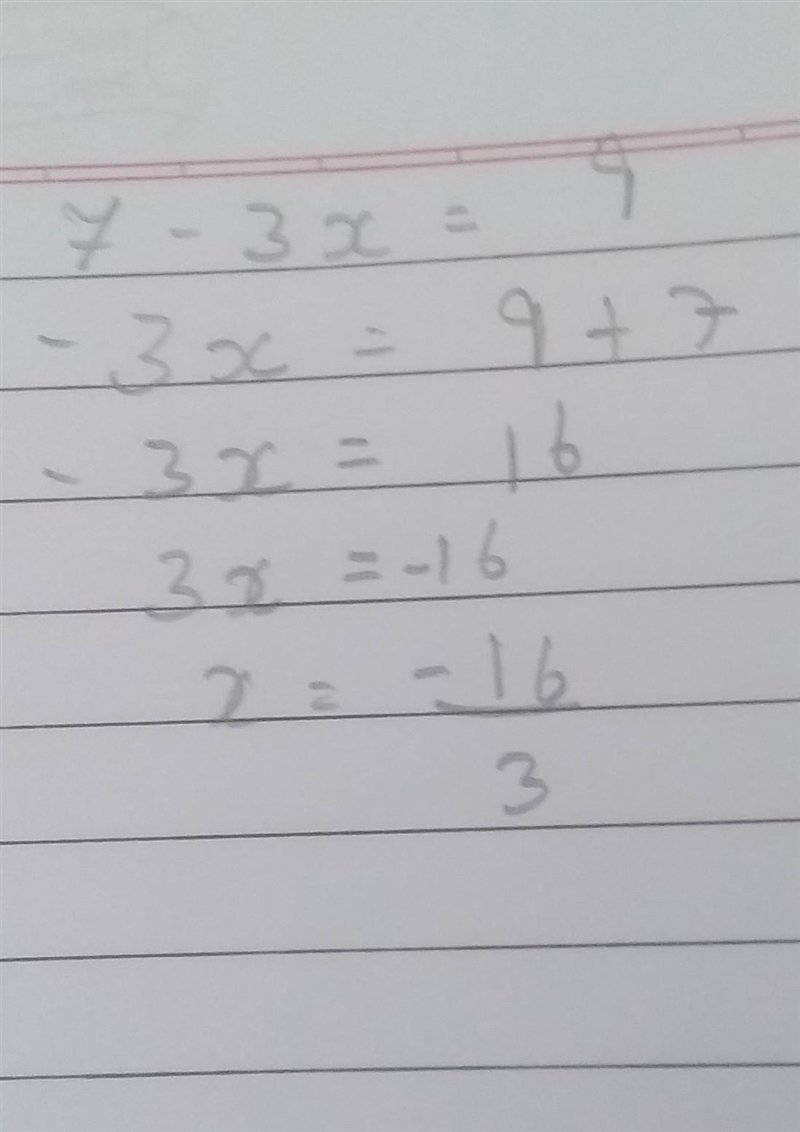 What is the solution to the equation 7 −3x ≈ 9? (1 point)-example-1