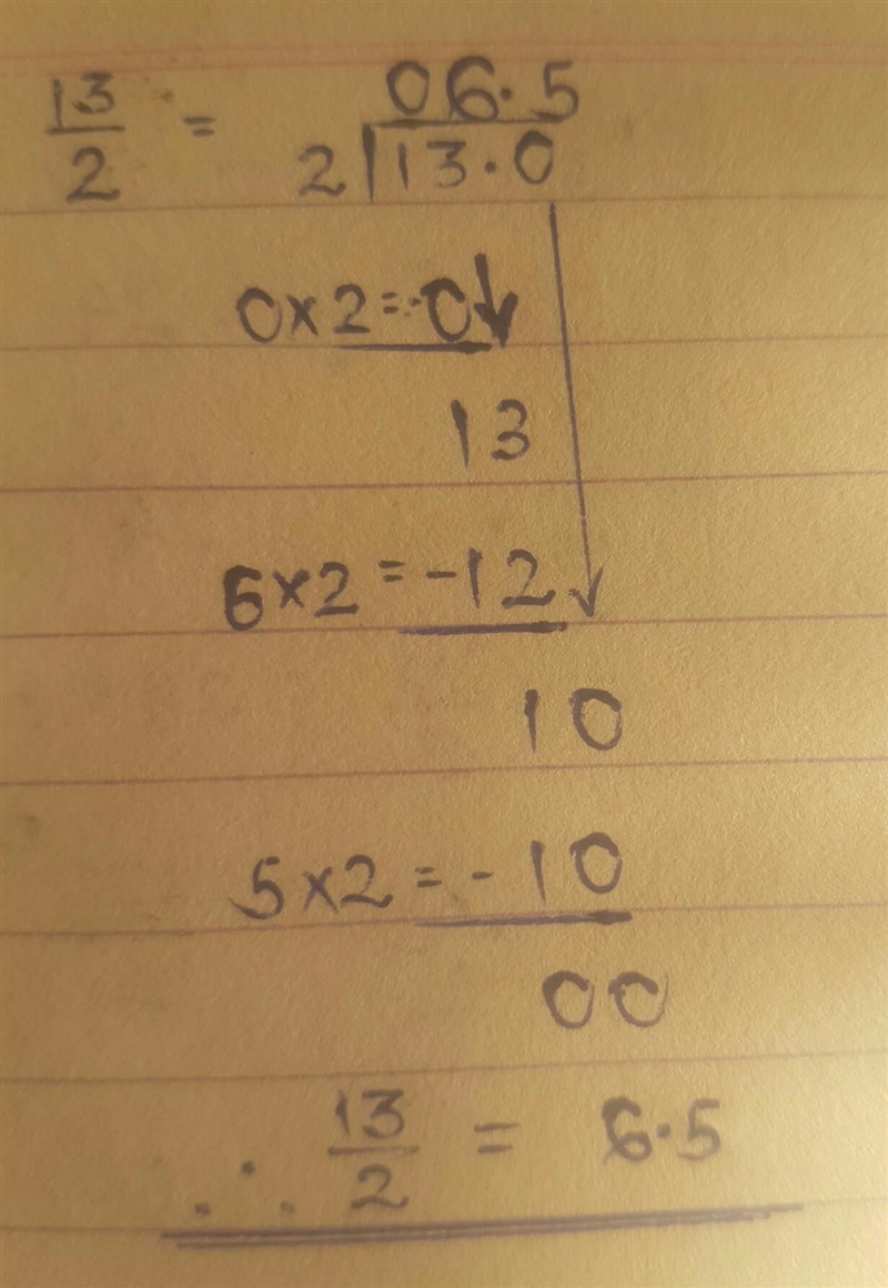 Covert 13/2 to a decimal using long division-example-1