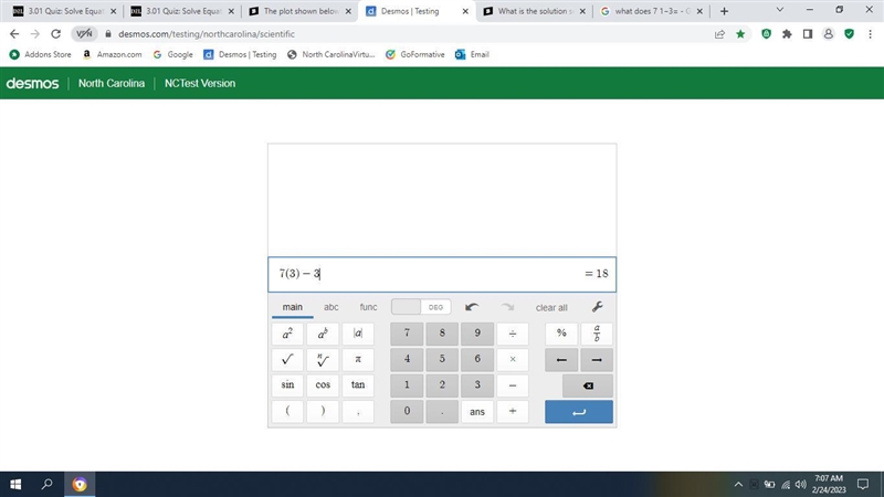 What is the solution set for 7x - 3= 18, given the replacement set {0. 1. 2. 3. 4}? 0x-example-1