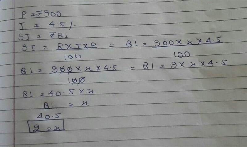 How much time will it take for an amount of Rs900 to yield ￼Rs81 as interest at 4.5% per-example-1