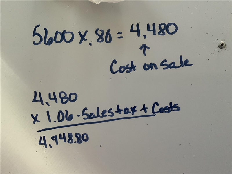 A golf cart priced at $5,600 was on sale for 20% off. The sales tax rate is 6%. What-example-1