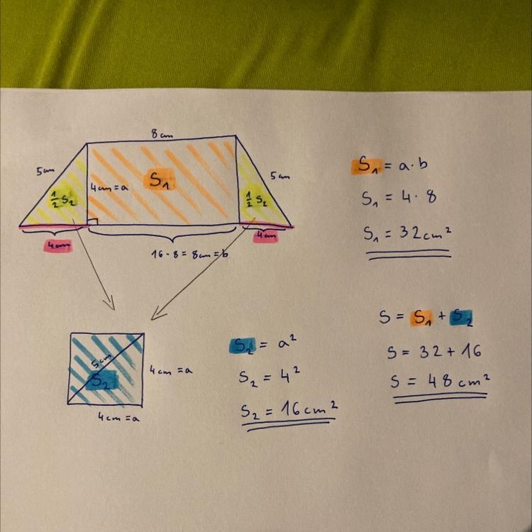 Find the area of the following trapezoid: 8 cm 5 cm 4 cm 16 cm A = [?] cm2-example-1