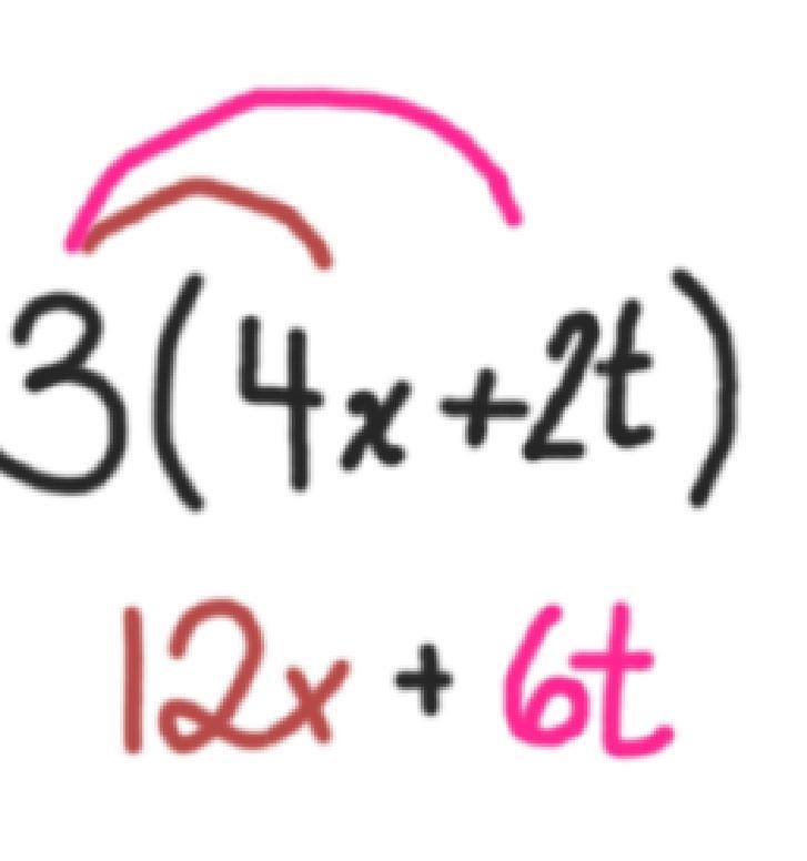 Use the distribute property to determine which expression is equivalent to 3(4x+2t-example-1