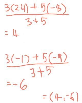 What are the coordinates of the point that is 3/8 of the way from A(-8, -9) to B (24, -1) (-6,4) (-2,4) (4,-6) (12,-4)-example-1