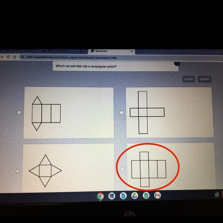 Which net will fold into a rectangular prism?-example-1