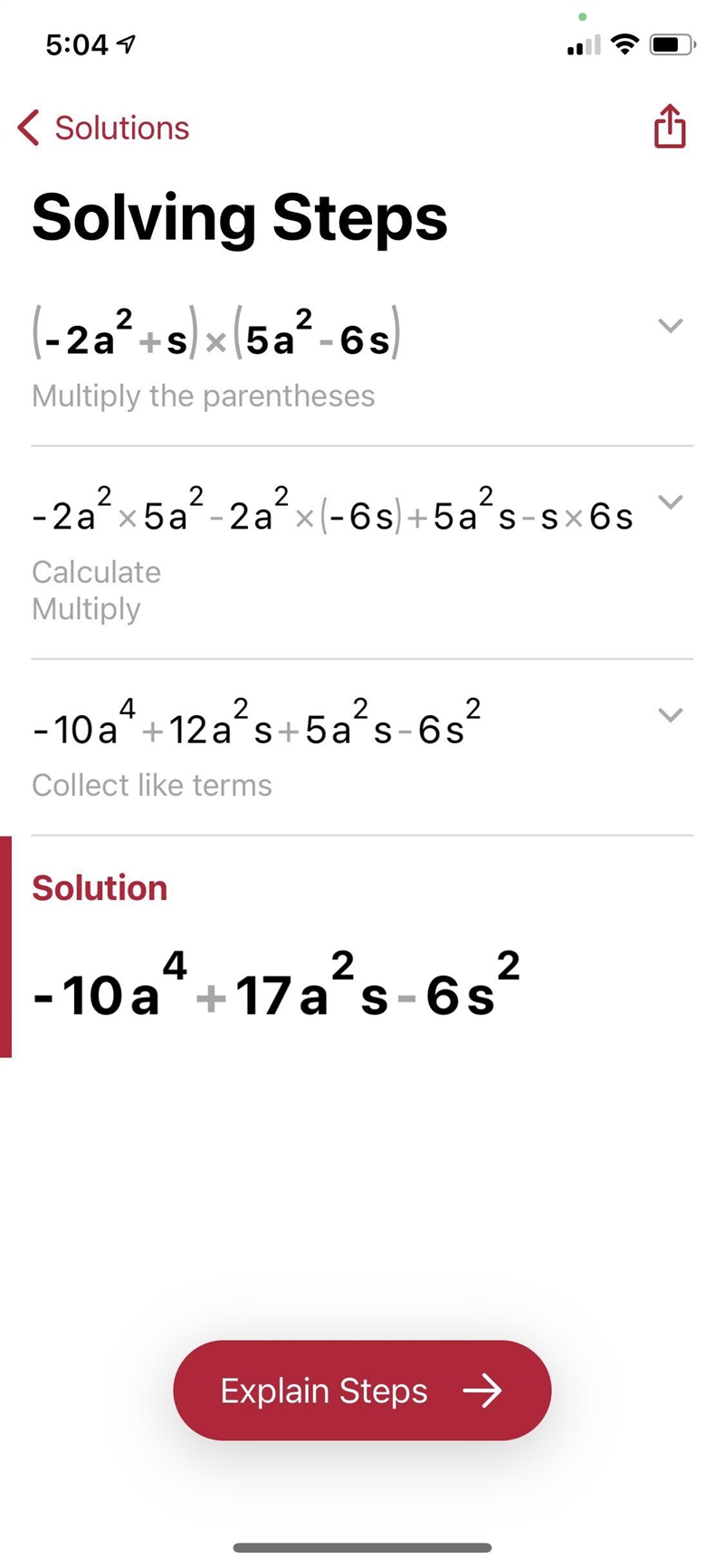 What is the product (-2a^2+s)(5a^2 -6s) PLS HELP-example-1