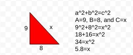 Find the value of x in the triangle shown below 9 and 8 and x-example-1