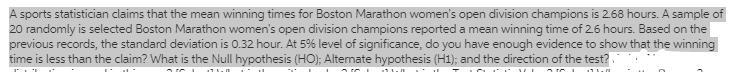 A sports statistician claims that the mean winning times for Boston Marathon women-example-1