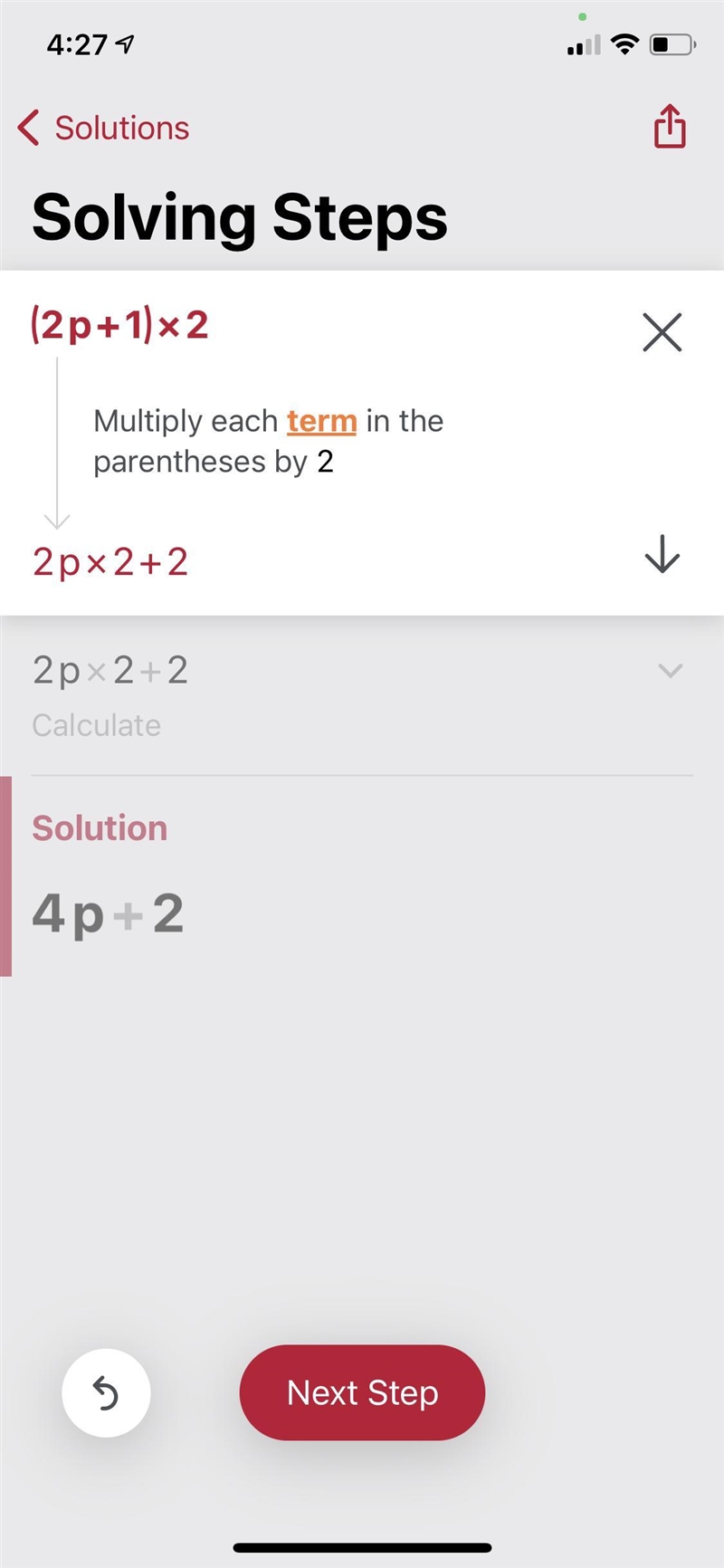 Simplify the expression: (2p + 1)(2) =-example-1