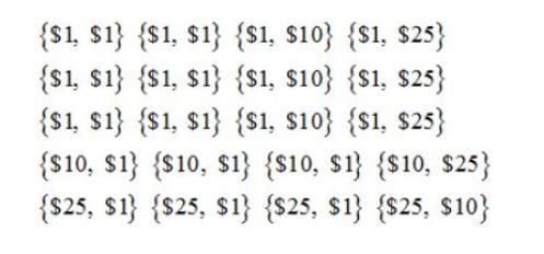 A box contains five slips of paper. These slips are marked $1, $1, $1, $10, and $25. The-example-1