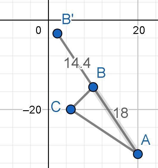 A triangle with vertices at A (20, -30), B (10, -15) and C (5, -20) has been dialted-example-1