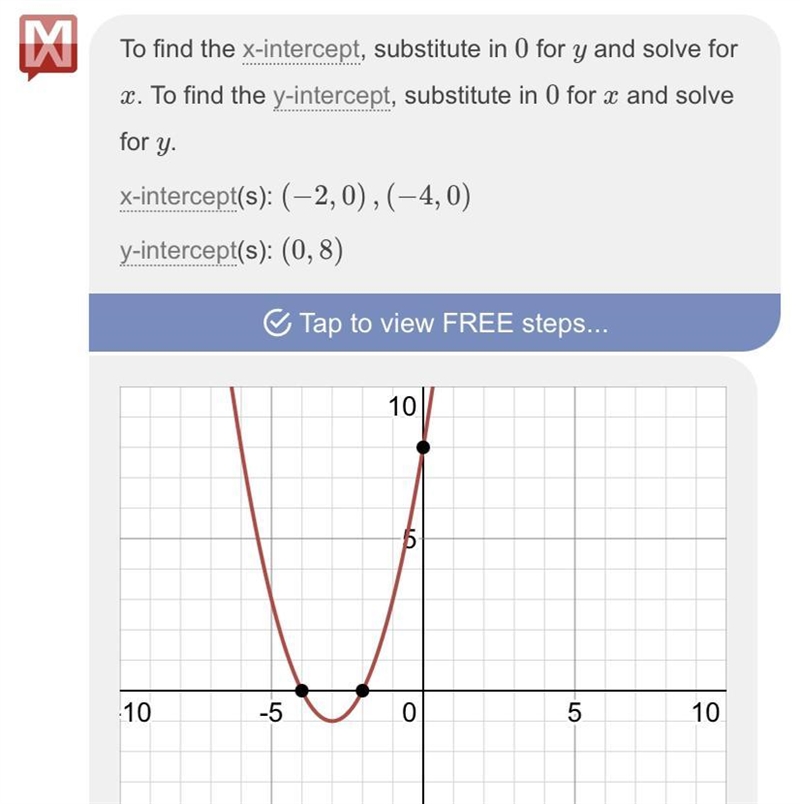 Find the solution(s) for the equation, reduce if necessary. y=x²+6x+8-example-1