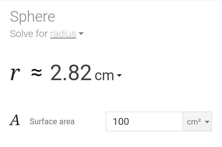 What is the radius of a sphere whose surface area is 100cm²?-example-1