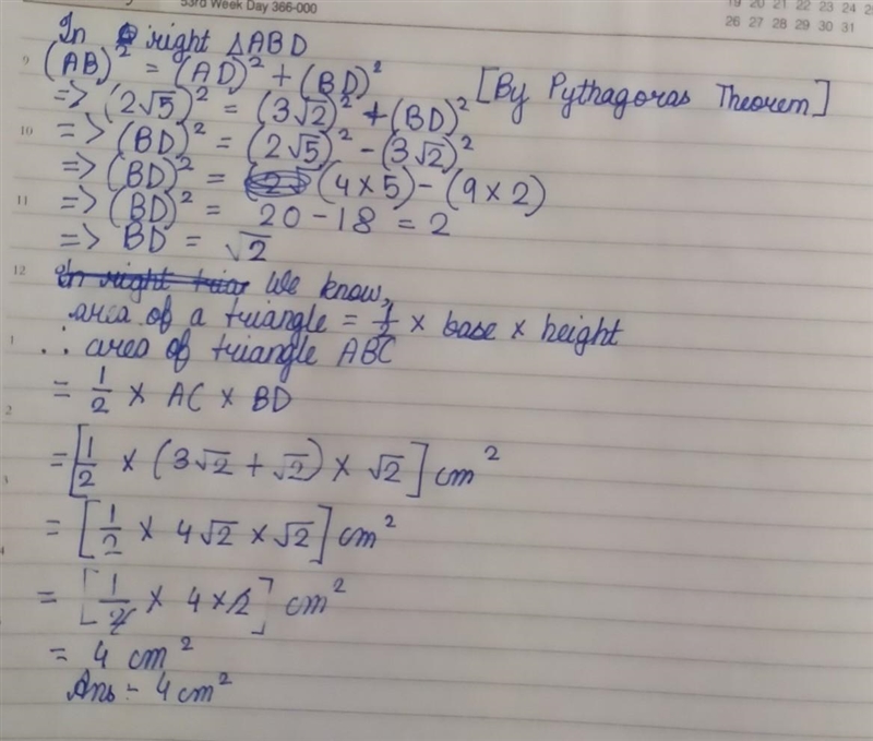 Surds and roots look at the picture area of the triangle-example-1