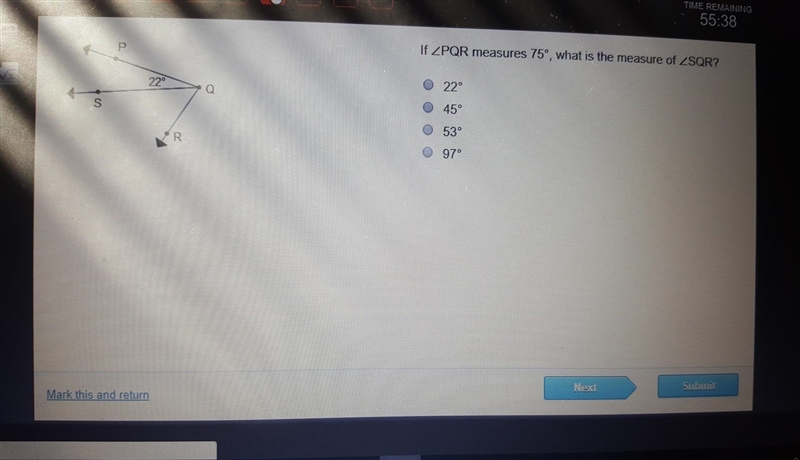 II ZPQR measures 75', what is the measure of SQR? 22 0 45° 0 539 097-example-1