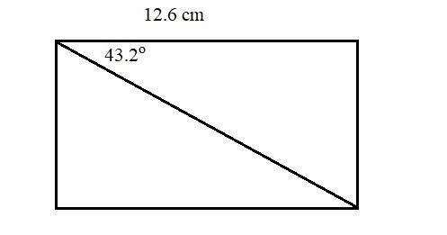 The diagonal and the longer side of a rectangle make an angle of 43.2°. If the longer-example-1