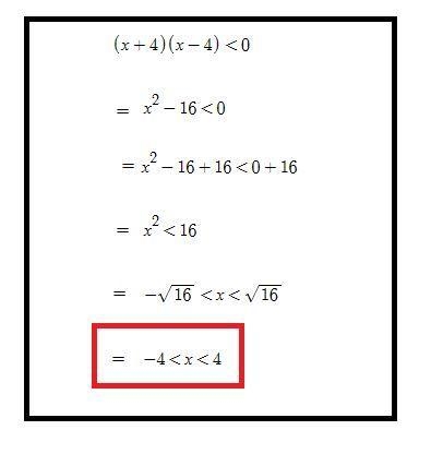 Resolva a inequação (x + 4)(x – 4) < 0.-example-1