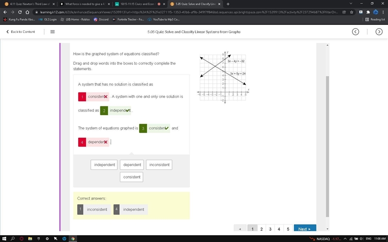 How is the graphed system of equations classified? Drag and drop words into the boxes-example-1