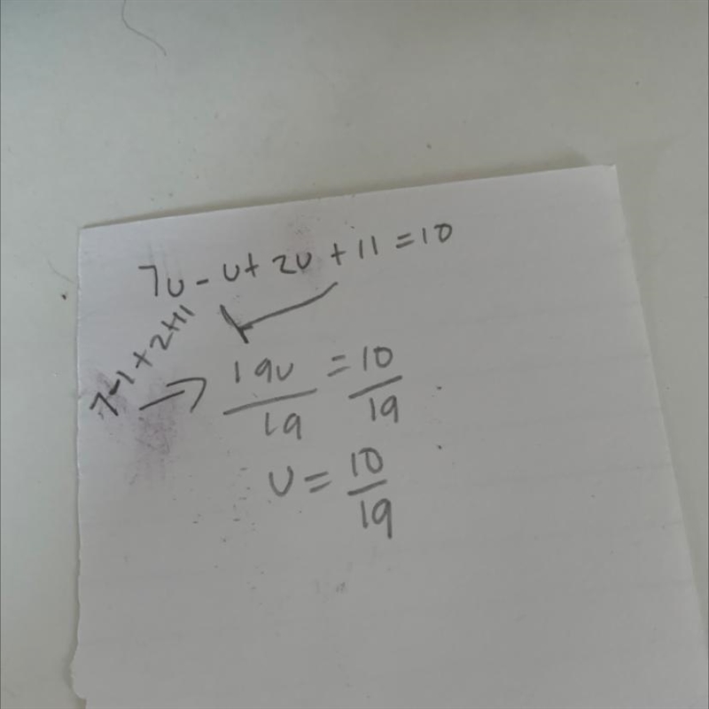 Solve for u. – 7u–u+2u+11u=10 u=-example-1