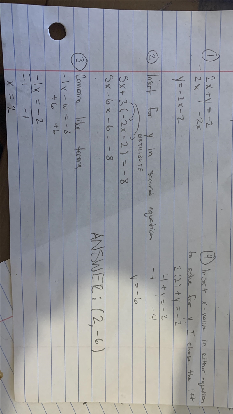 (2x + y = -2 (5x + 3y = -8 Solve by substitution-example-1