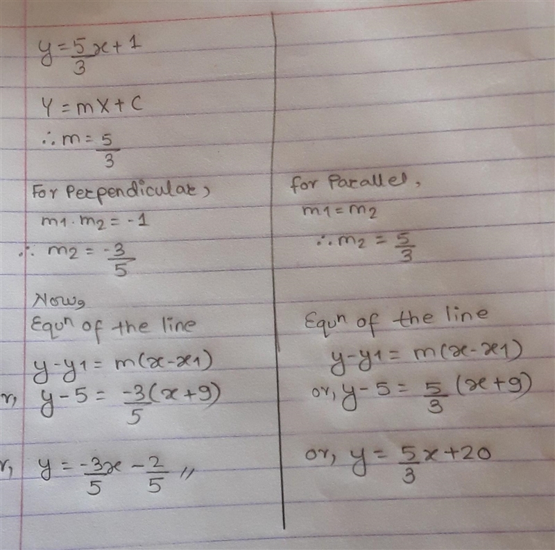 Consider the line y=5/3x+1. Find the equation of the line that is perpendicular to-example-1