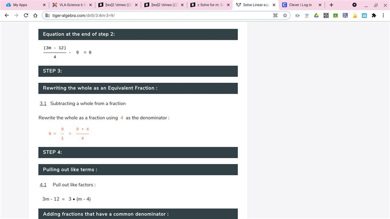 C Solve for m: 3/4m - 3 = 9 May I please have help!-example-1