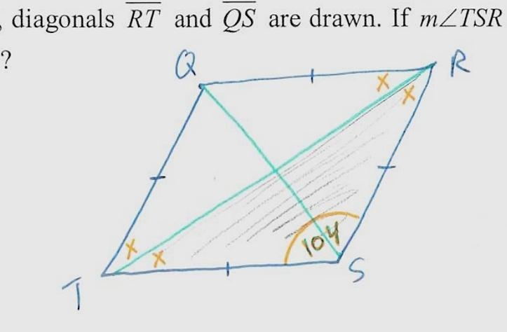 5 . In rhombus QRST diagonals RT and QS are drawn. If m then which of the following-example-1