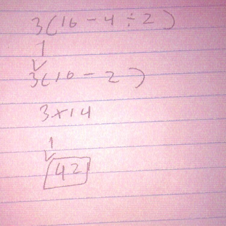 What is the value of this expression? 3 (16-4 divided 2)-example-1