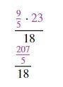 Multiply and simplify 9/5 x 23/18-example-1