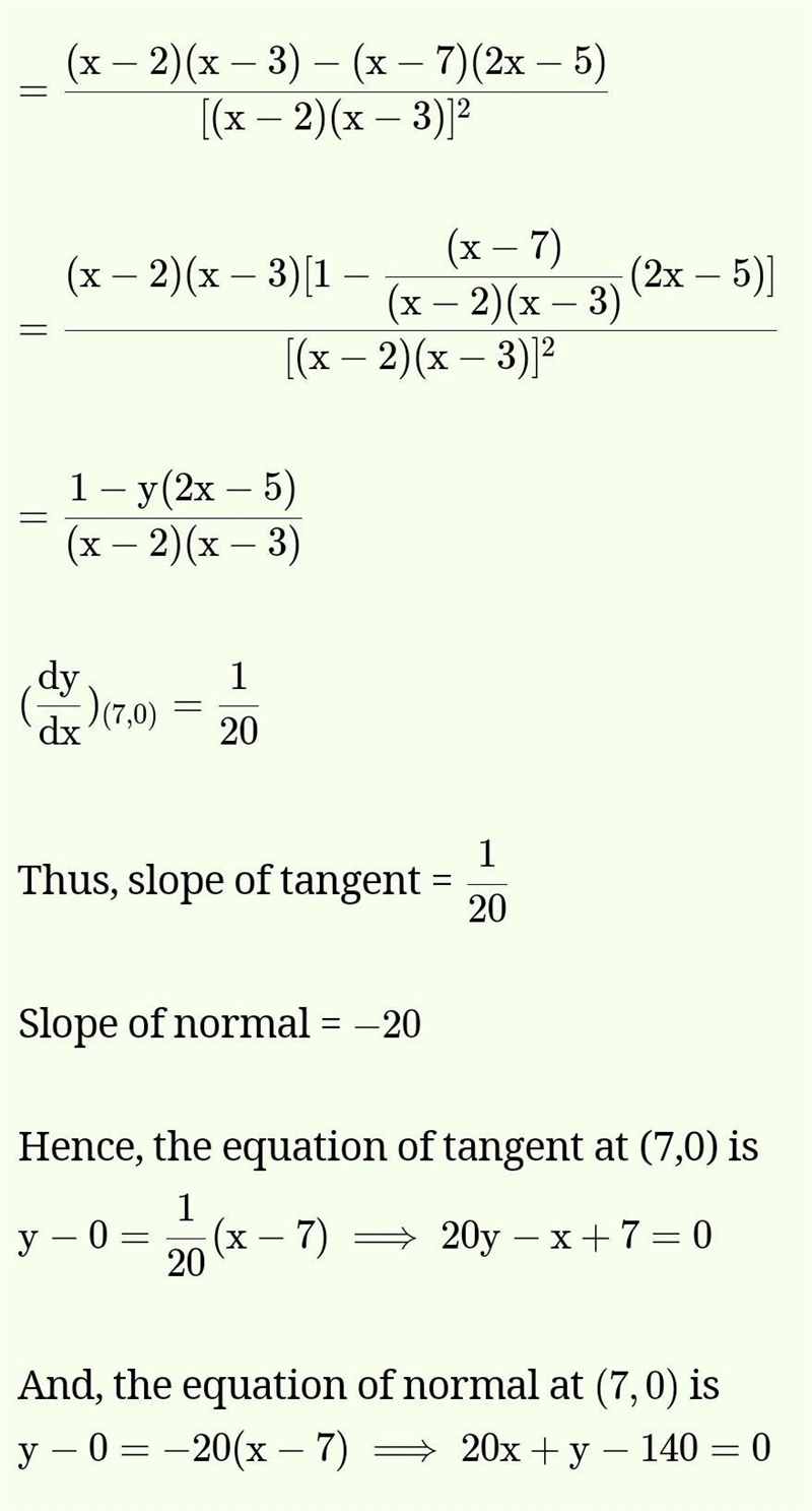 Find the equations of a)The tangent b)The normal to the curve y=2x^3 - x^2 + 4x - 7 at-example-1