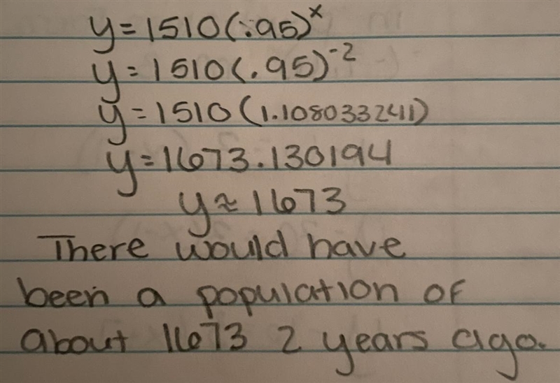 The population of a town has been decreasing By 5% each year for the last two years-example-1