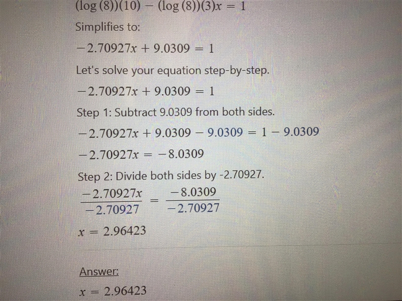 Please help log(8)10 - log(8) -3x = 1-example-1