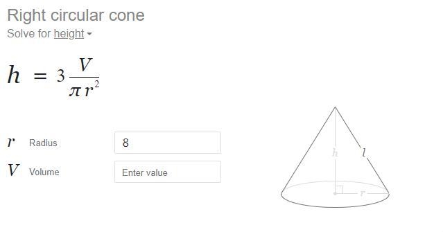 Volume of a cone is 48 pi and have a radius of 8 what is the height-example-1