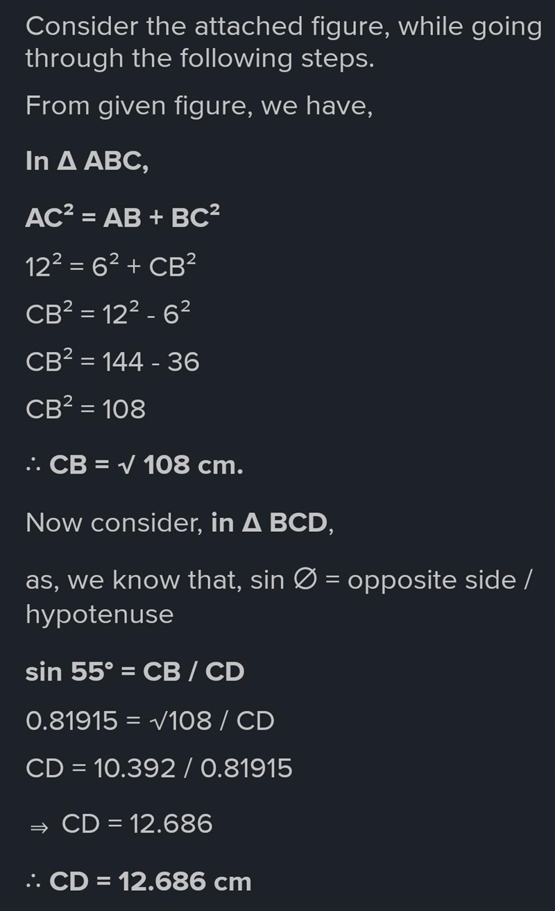 Ab=6cm ac=12 calculate the length of cd-example-1