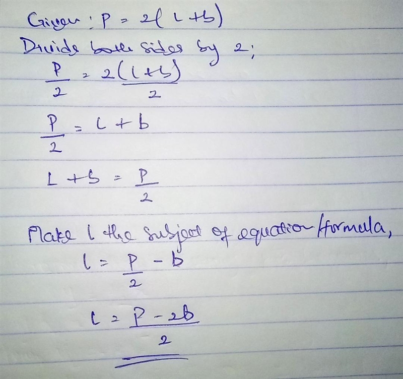 Given the following formula, solve for l.-example-1