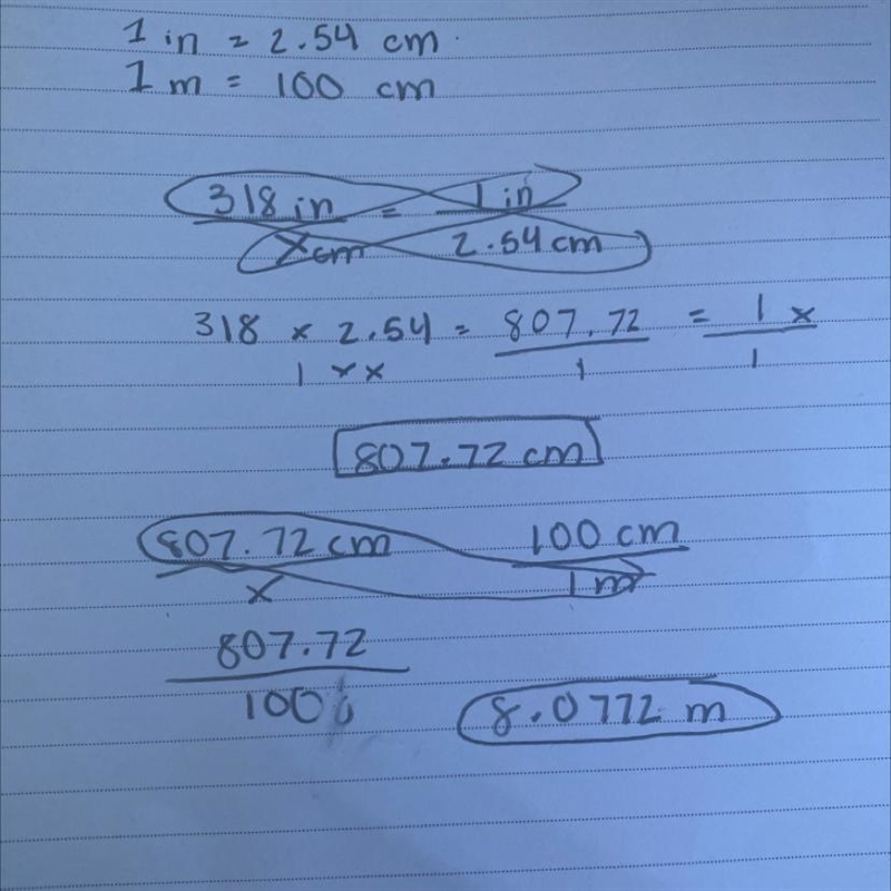 There are 2.54 centimeters in 1 inch. There are 100 centimeters in 1 meter. To the-example-1