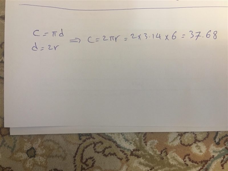 Find the circumference. Use 3.14 for TT r = 6 ft C = [?] ft NO BOTS-example-1