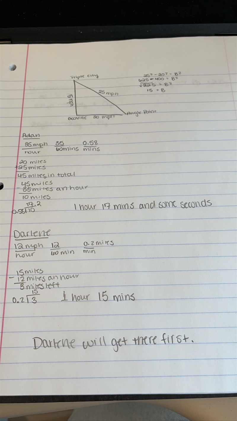 1. Adan and Darlene have entered the Pythagorean Lake Endurance Trial. Part of the-example-1