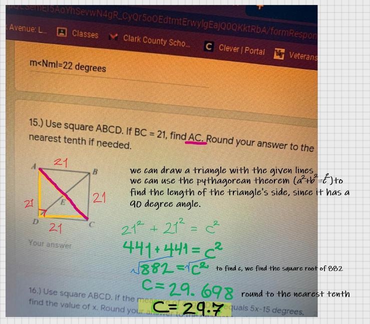 15.) Use square ABCD. If BC = 21, find AC. Round your answer to the nearest tenth-example-1