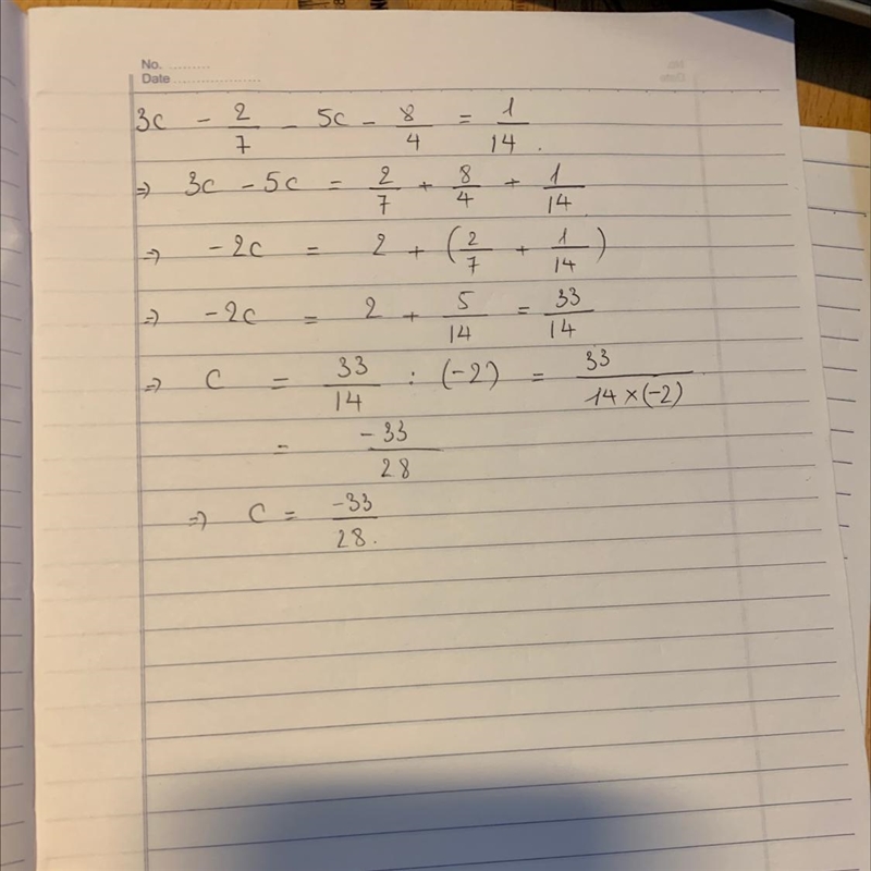 3C - 2/7 -5c-8/4=1/14​-example-1